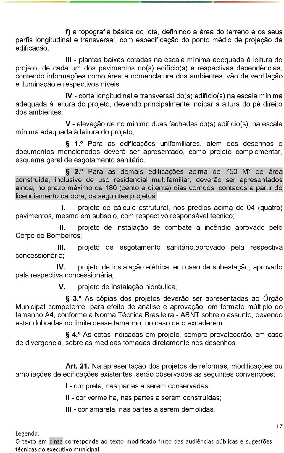 ambientes, vão de ventilação e iluminação e respectivos níveis; IV - corte longitudinal e transversal do(s) edifício(s) na escala mínima adequada à leitura do projeto, devendo principalmente indicar