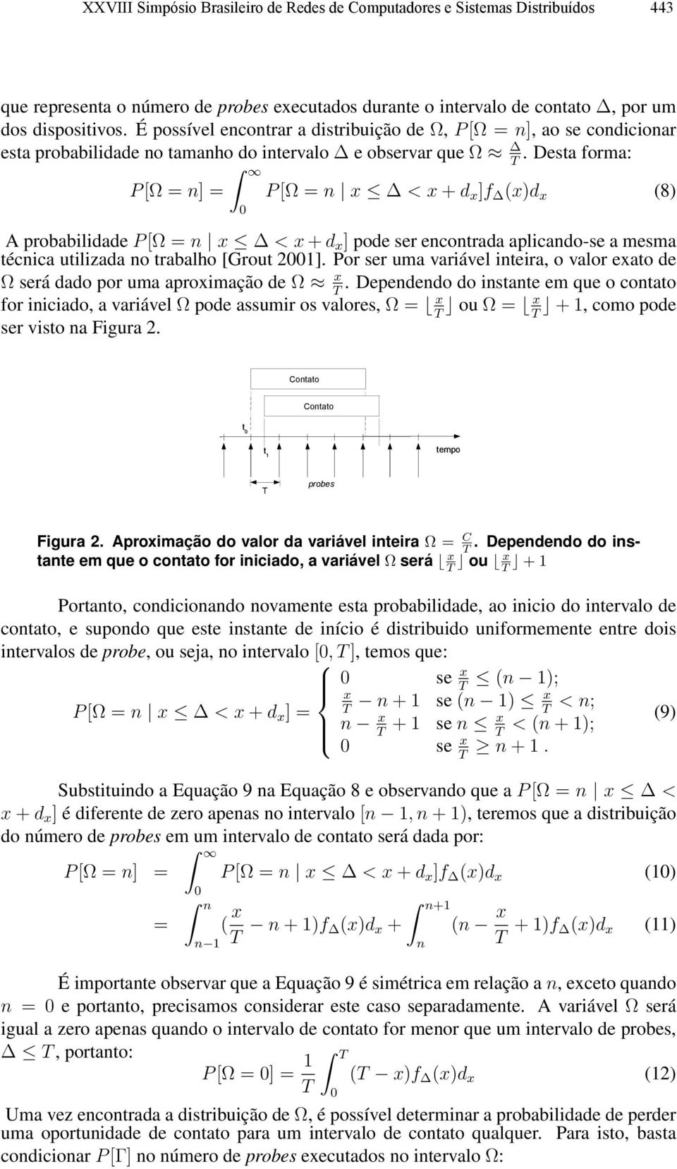 Desta forma: T P [Ω = n] = P [Ω = n x < x + d x ]f (x)d x (8) A robabilidade P [Ω = n x < x + d x ] ode ser encontrada alicando-se a mesma técnica utilizada no trabalho [Grout 2].