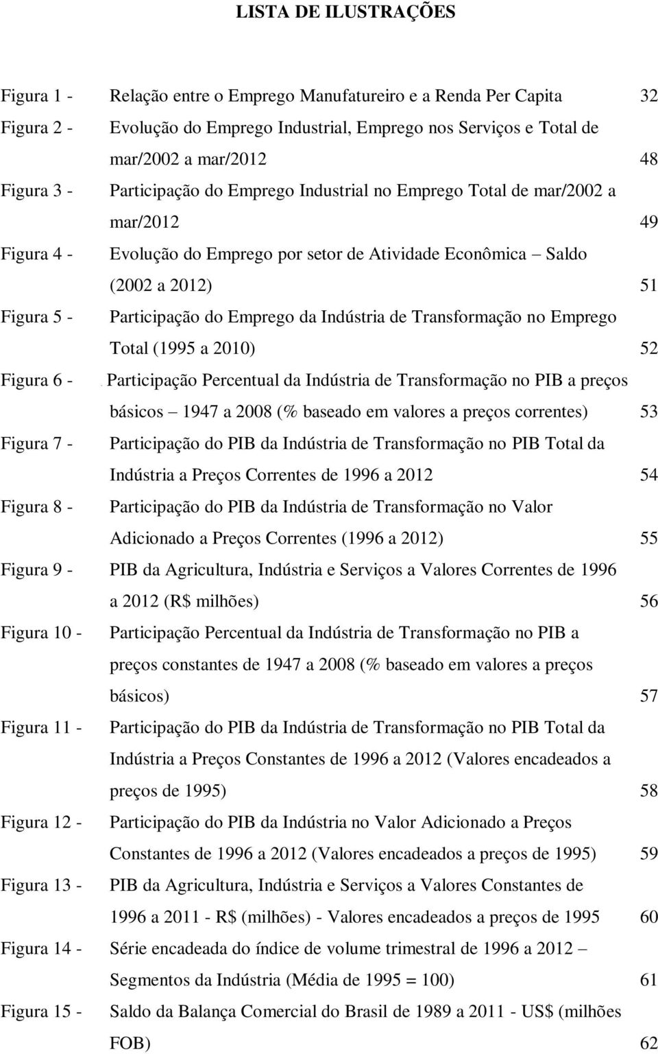 Emprego da Indústria de Transformação no Emprego Total (1995 a 2010) 52 Figura 6 Partici - Participação Percentual da Indústria de Transformação no PIB a preços Figura 7 - Figura 8 - básicos 1947 a