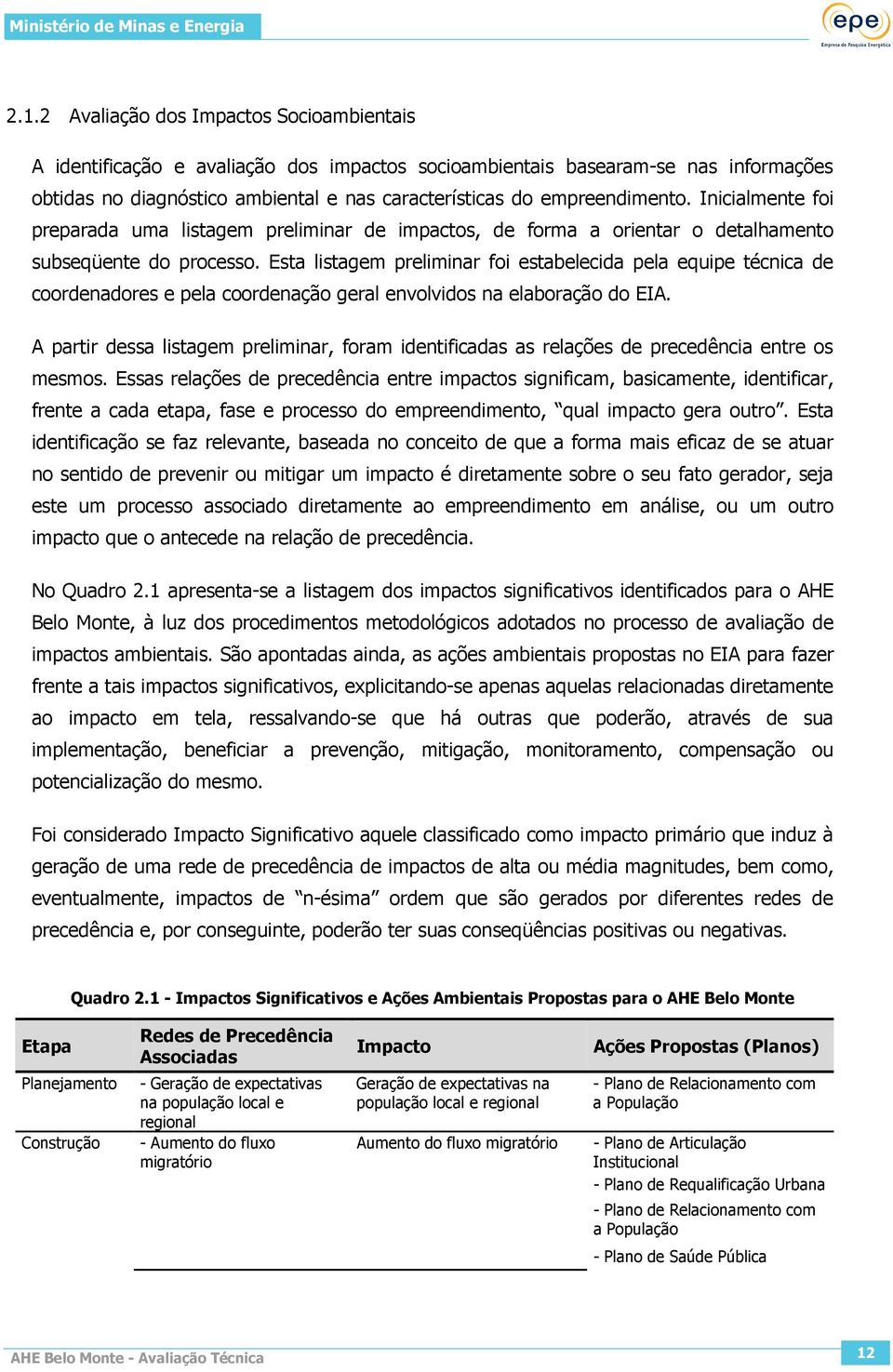 Esta listagem preliminar foi estabelecida pela equipe técnica de coordenadores e pela coordenação geral envolvidos na elaboração do EIA.