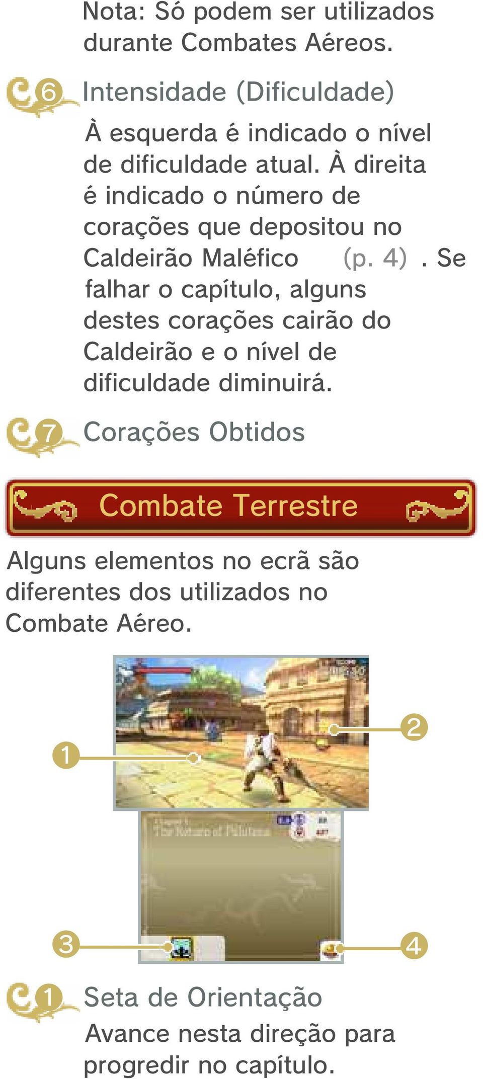 À direita é indicado o número de corações que depositou no Caldeirão Maléfico (p. 4).