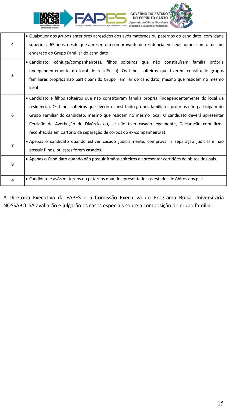 Os filhos solteiros que tiverem constituído grupos familiares próprios não participam do Grupo Familiar do candidato, mesmo que residam no mesmo local.