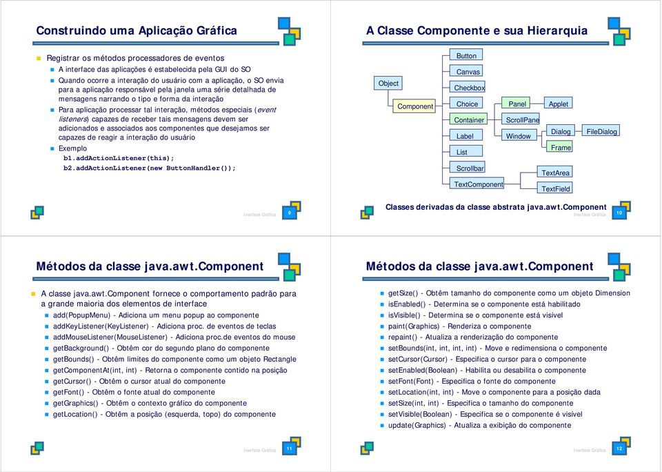 especiais (event listeners) capazes de receber tais mensagens devem ser adicionados e associados aos componentes que desejamos ser capazes de reagir a interação do usuário b1.