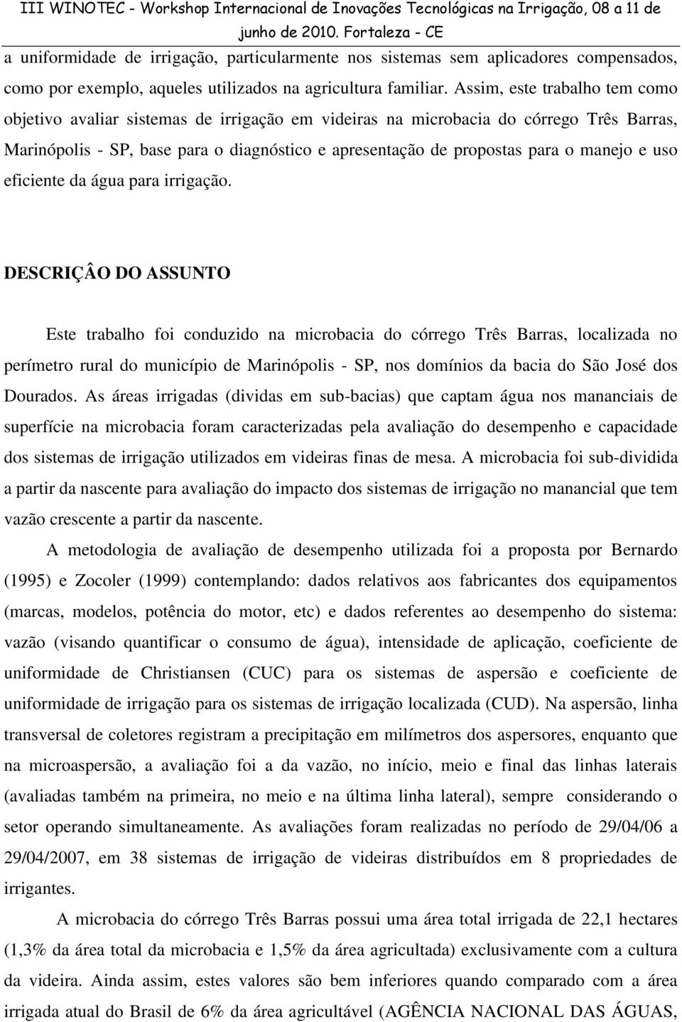 manejo e uso eficiente da água para irrigação.