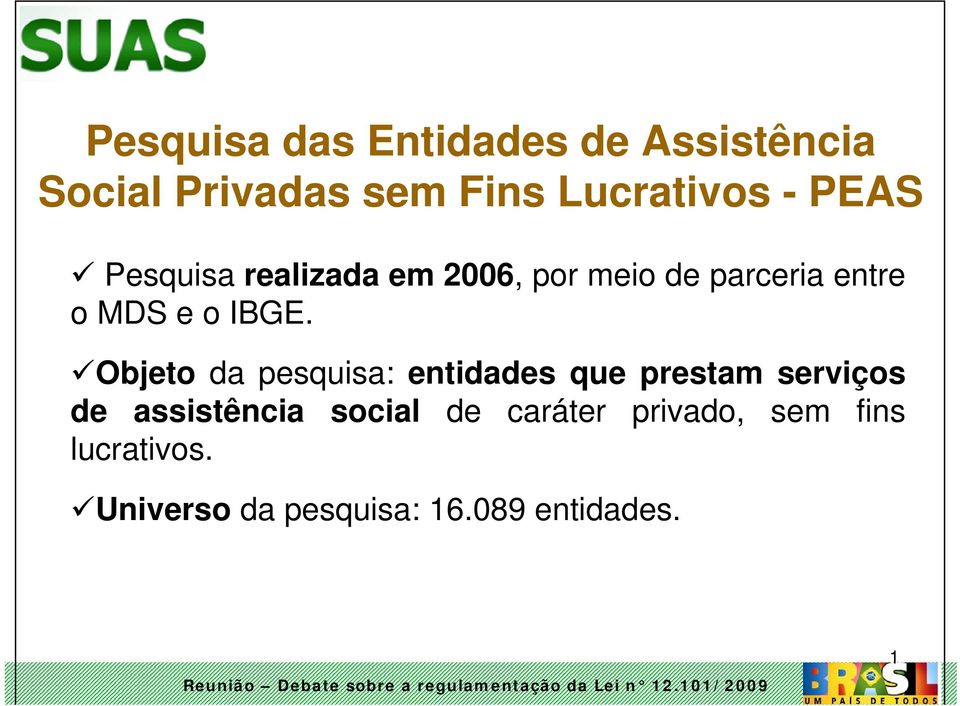 Objeto da pesquisa: entidades que prestam serviços de assistência social de