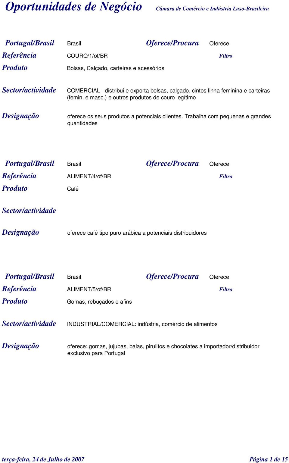 Trabalha com pequenas e grandes quantidades Referência ALIMENT/4/of/BR Filtro Café oferece café tipo puro arábica a potenciais distribuidores Referência ALIMENT/5/of/BR Filtro Gomas,