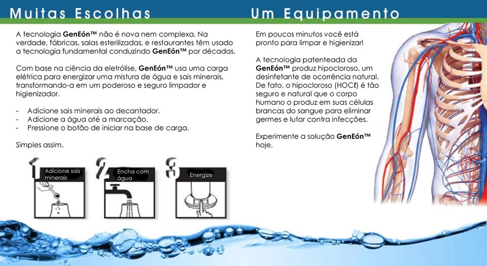 - Adicione sais minerais ao decantador. - Adicione a água até a marcação. - Pressione o botão de iniciar na base de carga. Simples assim. Em poucos minutos você está pronto para limpar e higienizar!