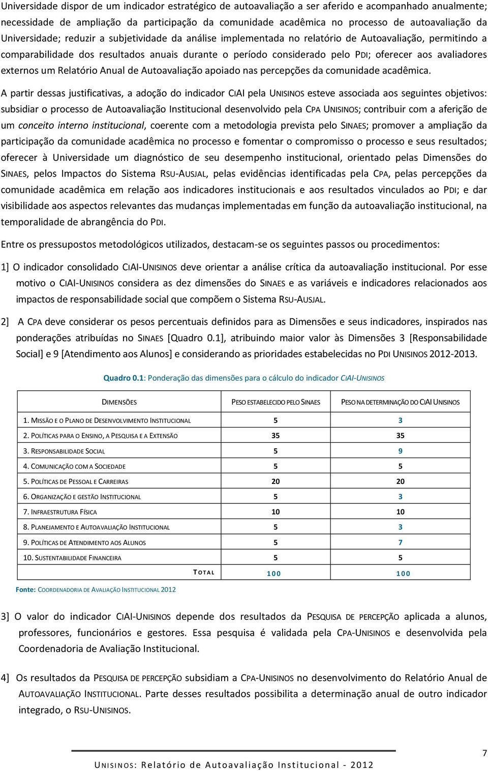 avaliadores externos um Relatório Anual de Autoavaliação apoiado nas percepções da comunidade acadêmica.