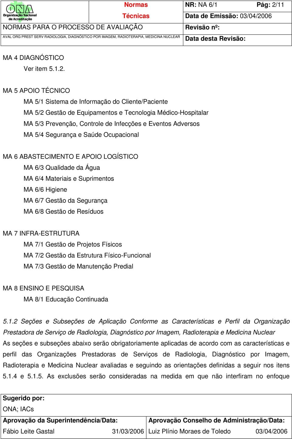 MA 5 APOIO TÉCNICO MA 5/1 Sistema de Informação do Cliente/Paciente MA 5/2 Gestão de Equipamentos e Tecnologia Médico-Hospitalar MA 5/3 Prevenção, Controle de Infecções e Eventos Adversos MA 5/4