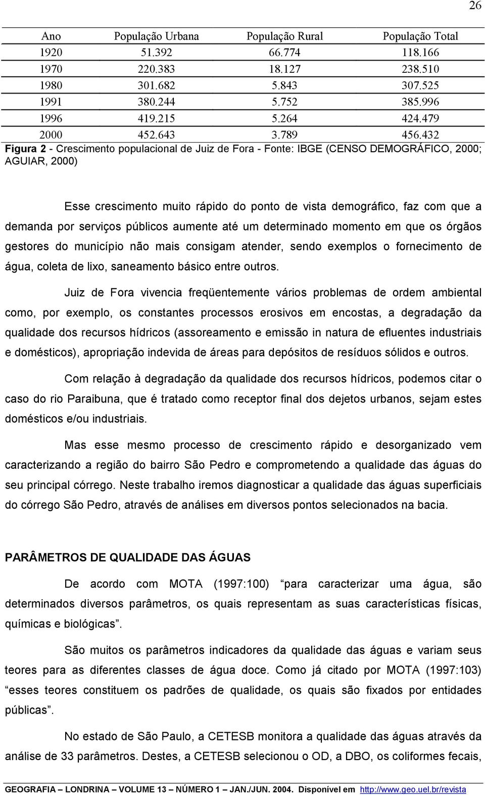 432 Figura 2 - Crescimento populacional de Juiz de Fora - Fonte: IBGE (CENSO DEMOGRÁFICO, 2000; AGUIAR, 2000) 26 Esse crescimento muito rápido do ponto de vista demográfico, faz com que a demanda por