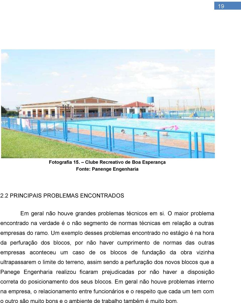 Um exemplo desses problemas encontrado no estágio é na hora da perfuração dos blocos, por não haver cumprimento de normas das outras empresas aconteceu um caso de os blocos de fundação da obra