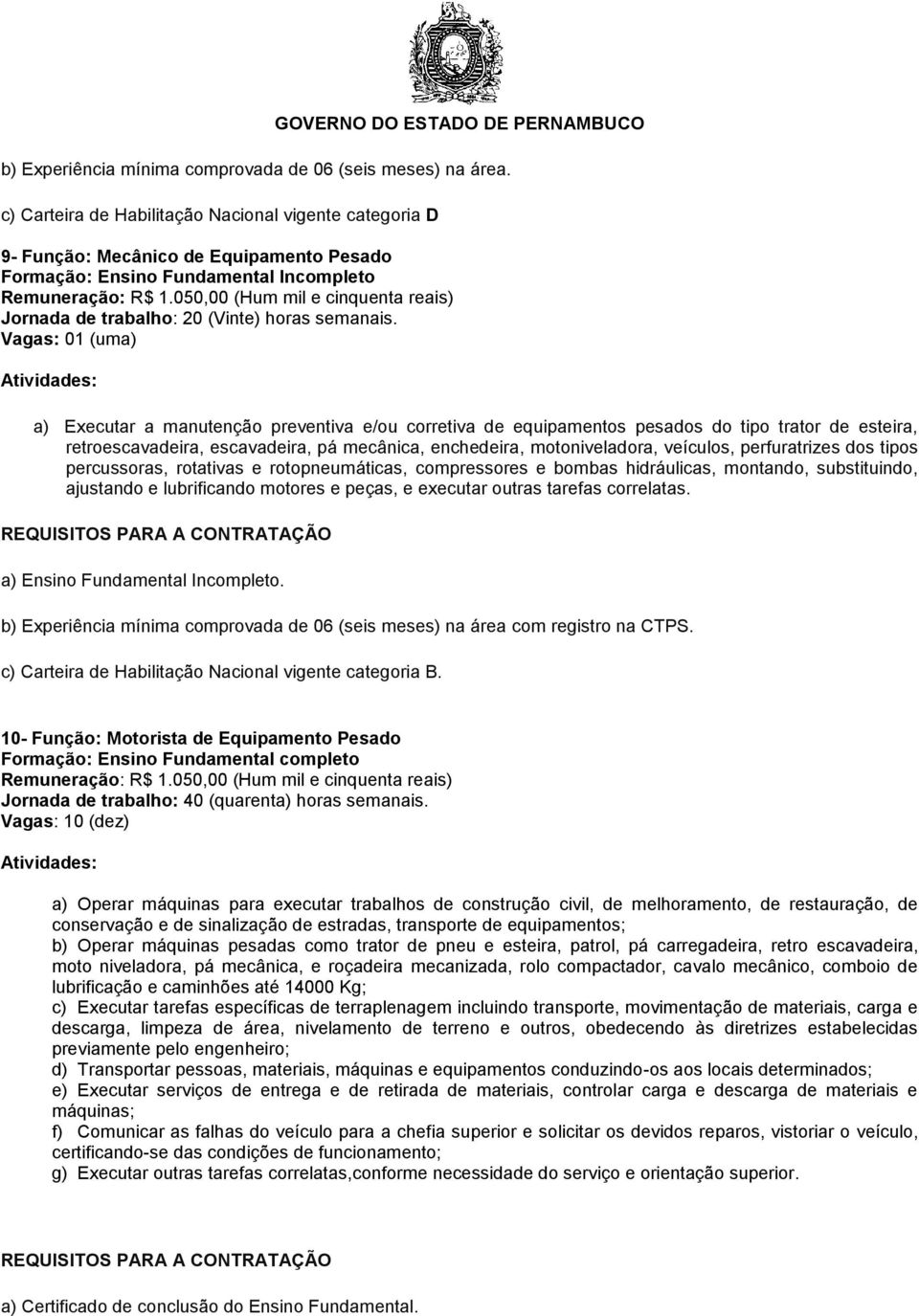 050,00 (Hum mil e cinquenta reais) Jornada de trabalho: 20 (Vinte) horas semanais.