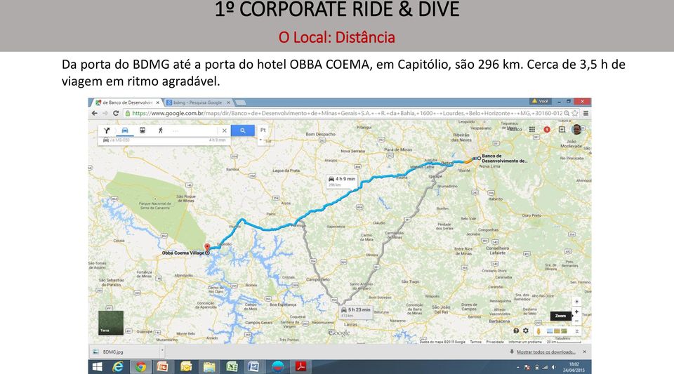 COEMA, em Capitólio, são 296 km.