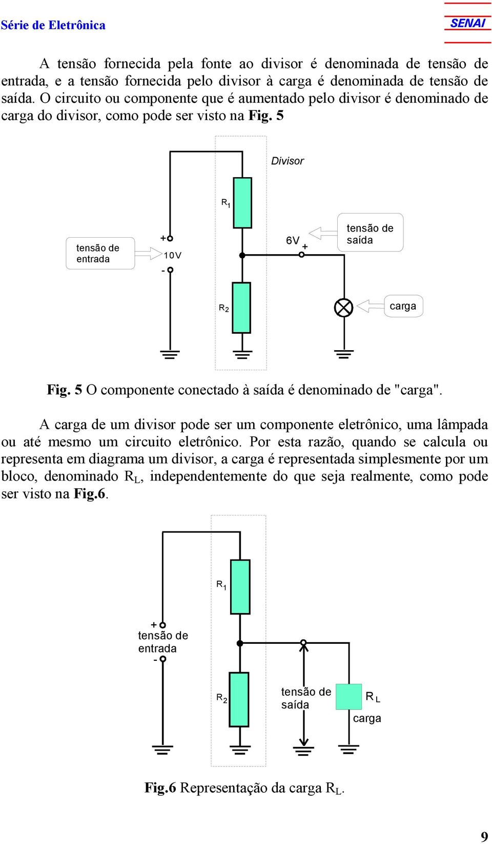 5 O componente conectado à saída é denominado de "carga". A carga de um divisor pode ser um componente eletrônico, uma lâmpada ou até mesmo um circuito eletrônico.