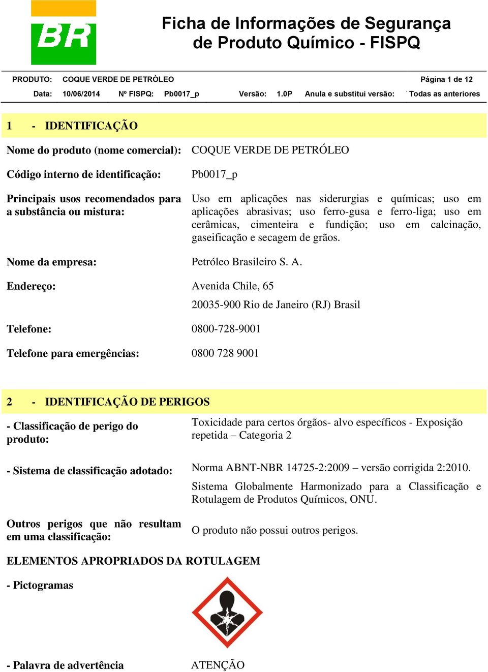 gaseificação e secagem de grãos. Nome da empresa: Petróleo Brasileiro S. A.