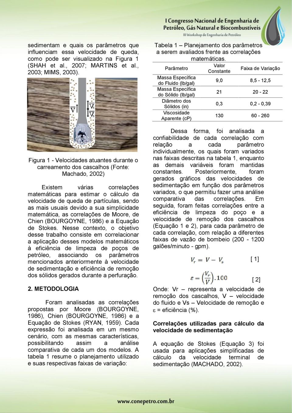 mais usuais devido a sua simplicidade matemática, as correlações de Moore, de Chien (BOURGOYNE, 1986) e a Equação de Stokes.