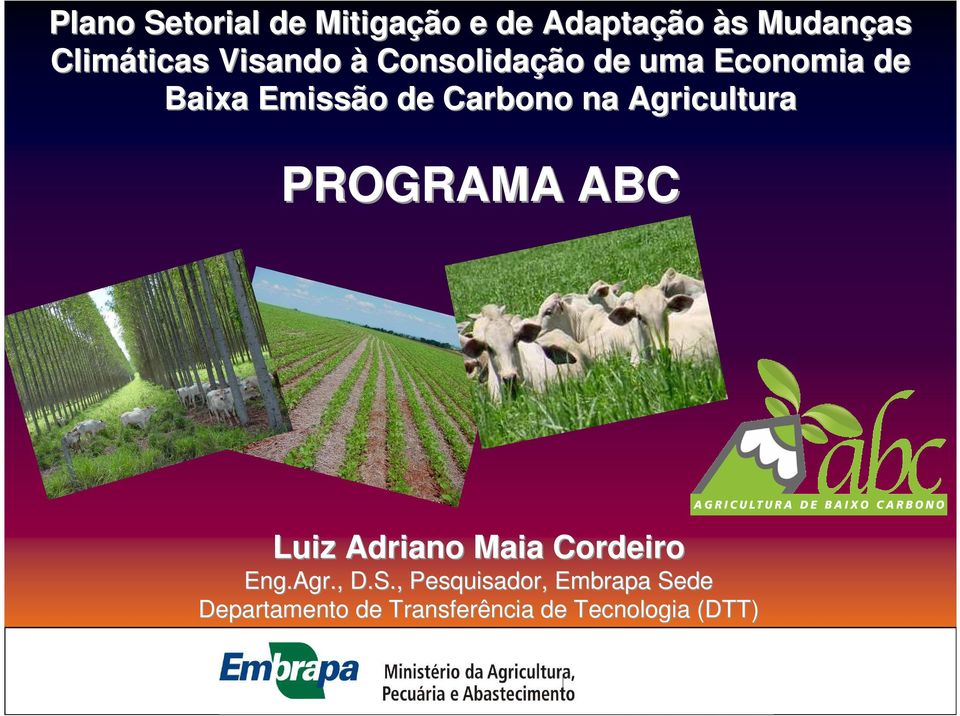 Agricultura PROGRAMA ABC Luiz Adriano Maia Cordeiro Eng.Agr., D.S.