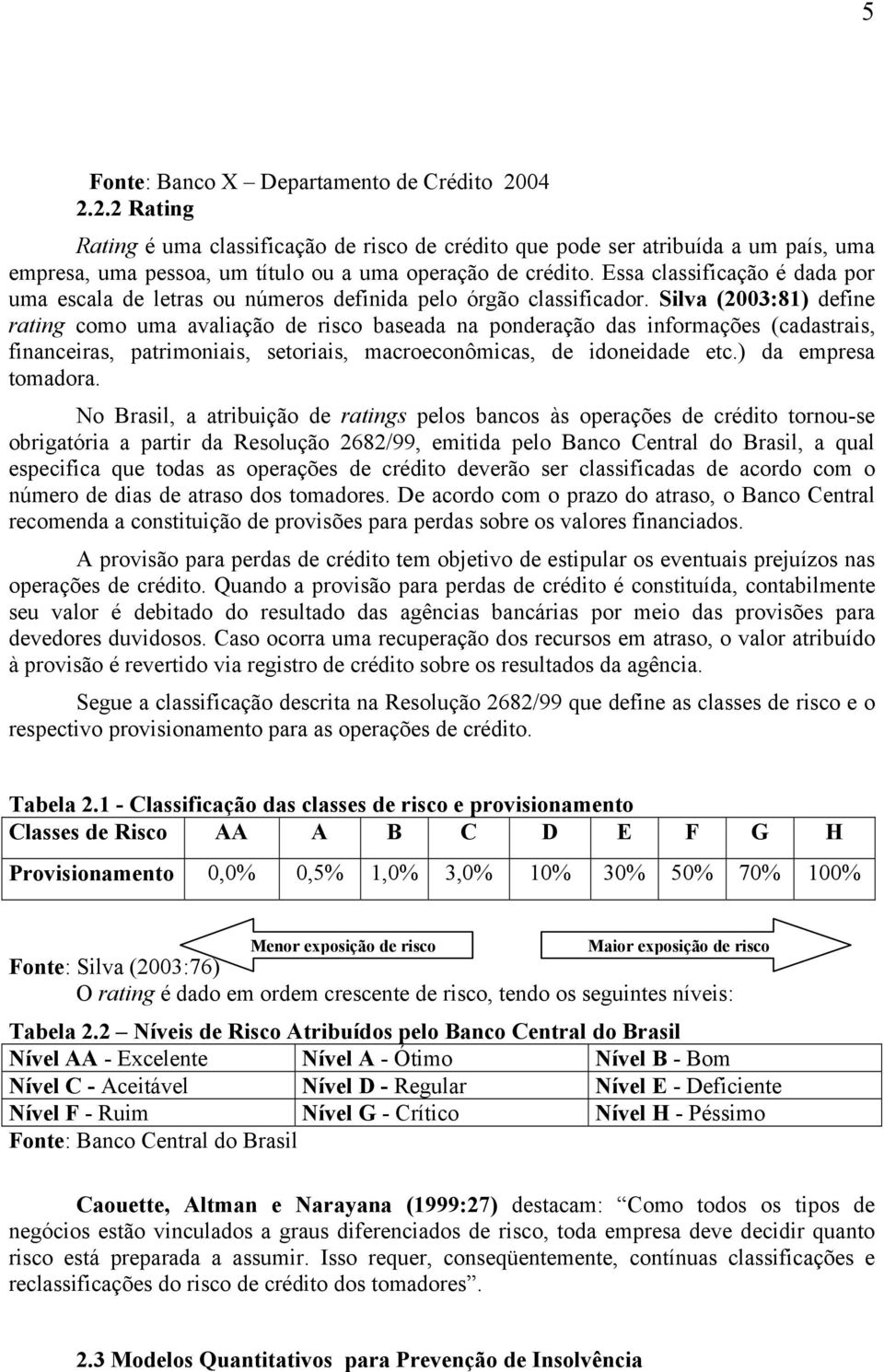 Silva (2003:81) define rating como uma avaliação de risco baseada na ponderação das informações (cadastrais, financeiras, patrimoniais, setoriais, macroeconômicas, de idoneidade etc.