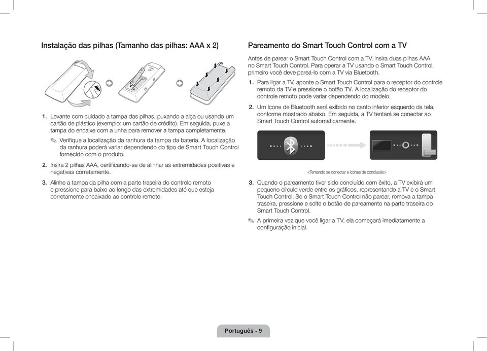 A localização da ranhura poderá variar dependendo do tipo de Smart Touch Control fornecido com o produto. 2.