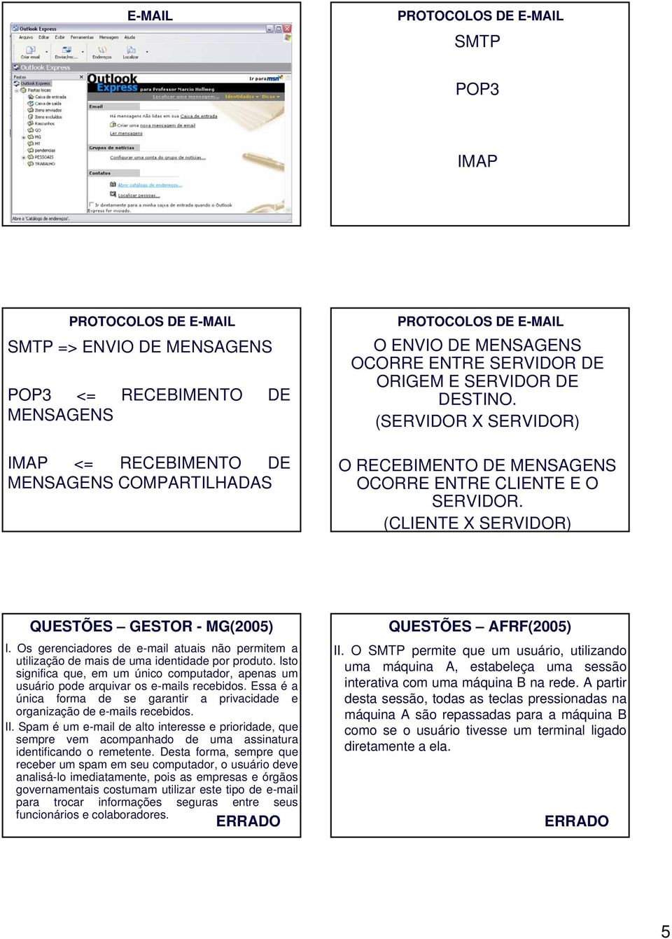 Os gerenciadores de e-mail atuais não permitem a utilização de mais de uma identidade por produto. Isto significa que, em um único computador, apenas um usuário pode arquivar os e-mails recebidos.