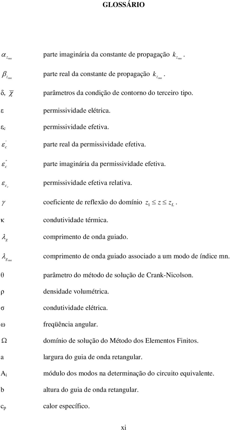 γ coficint d rflxão do domínio z z zl 1. κ λ g condutividad térmica. comprimnto d onda guiado. λ g mn comprimnto d onda guiado associado a um modo d índic mn.