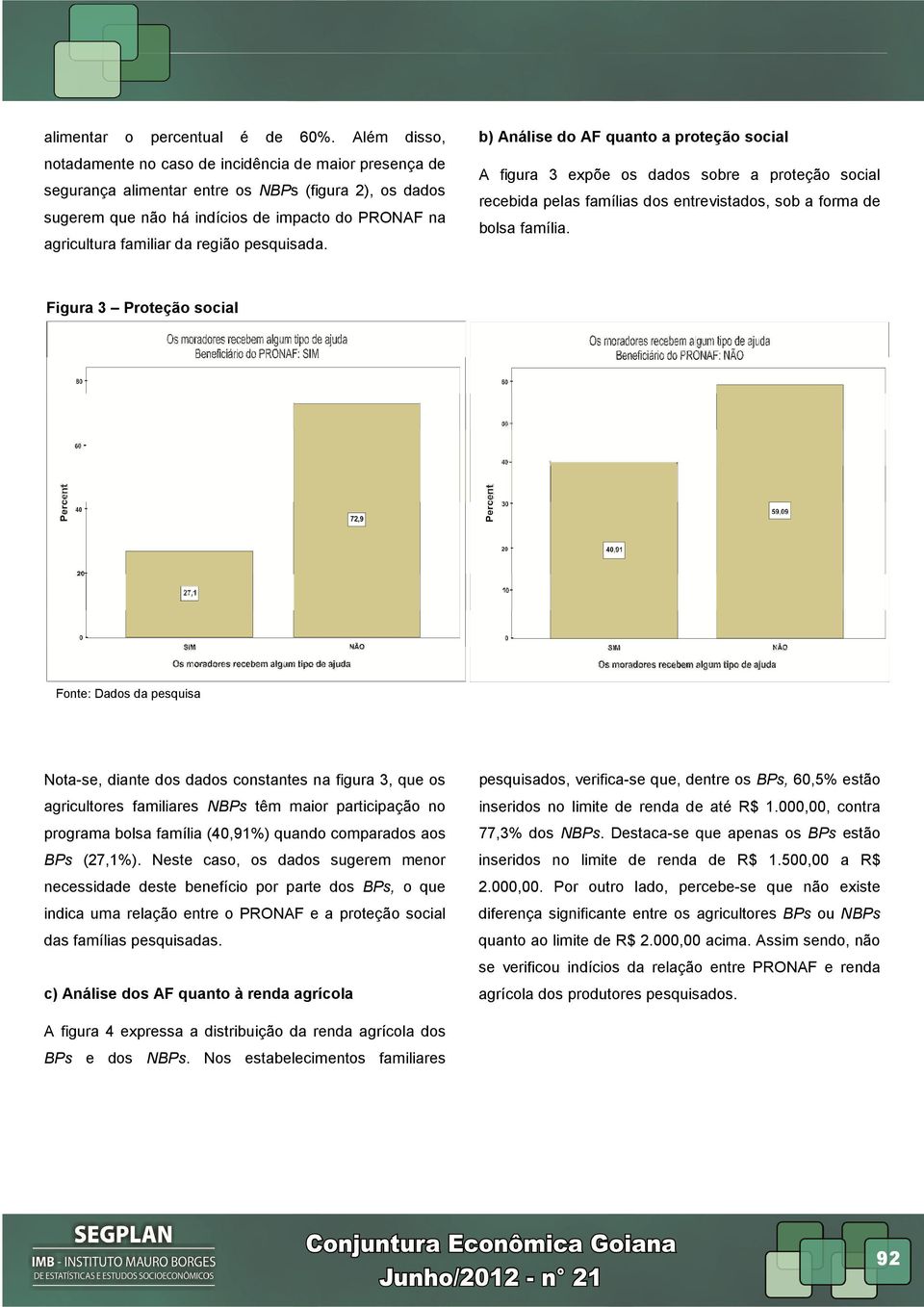 região pesquisada. b) Análise do AF quanto a proteção social A figura 3 expõe os dados sobre a proteção social recebida pelas famílias dos entrevistados, sob a forma de bolsa família.