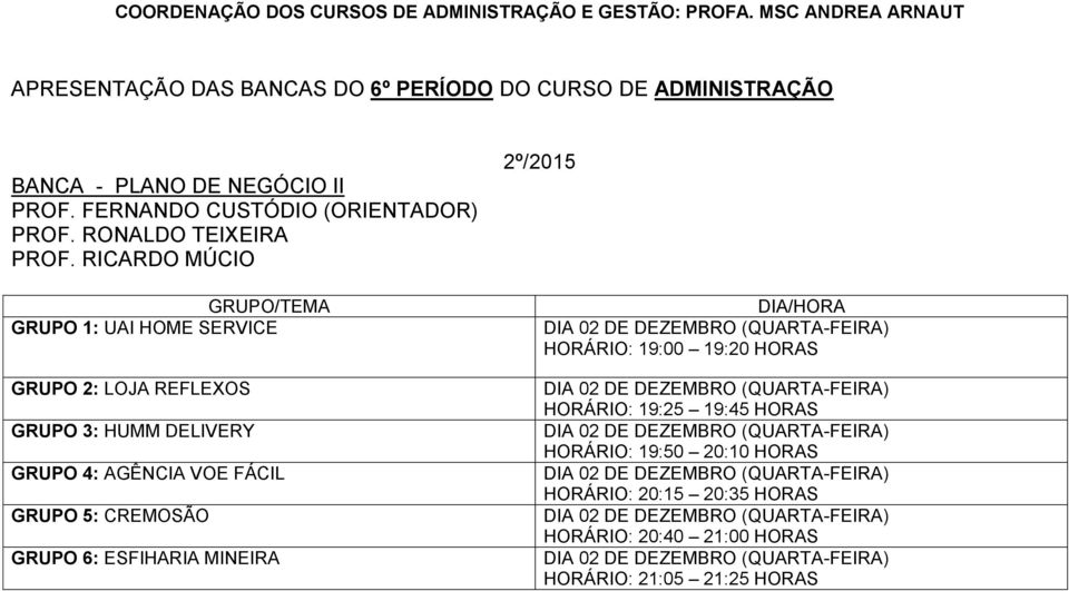 RICARDO MÚCIO GRUPO 1: UAI HOME SERVICE GRUPO 2: LOJA REFLEXOS GRUPO 3: HUMM