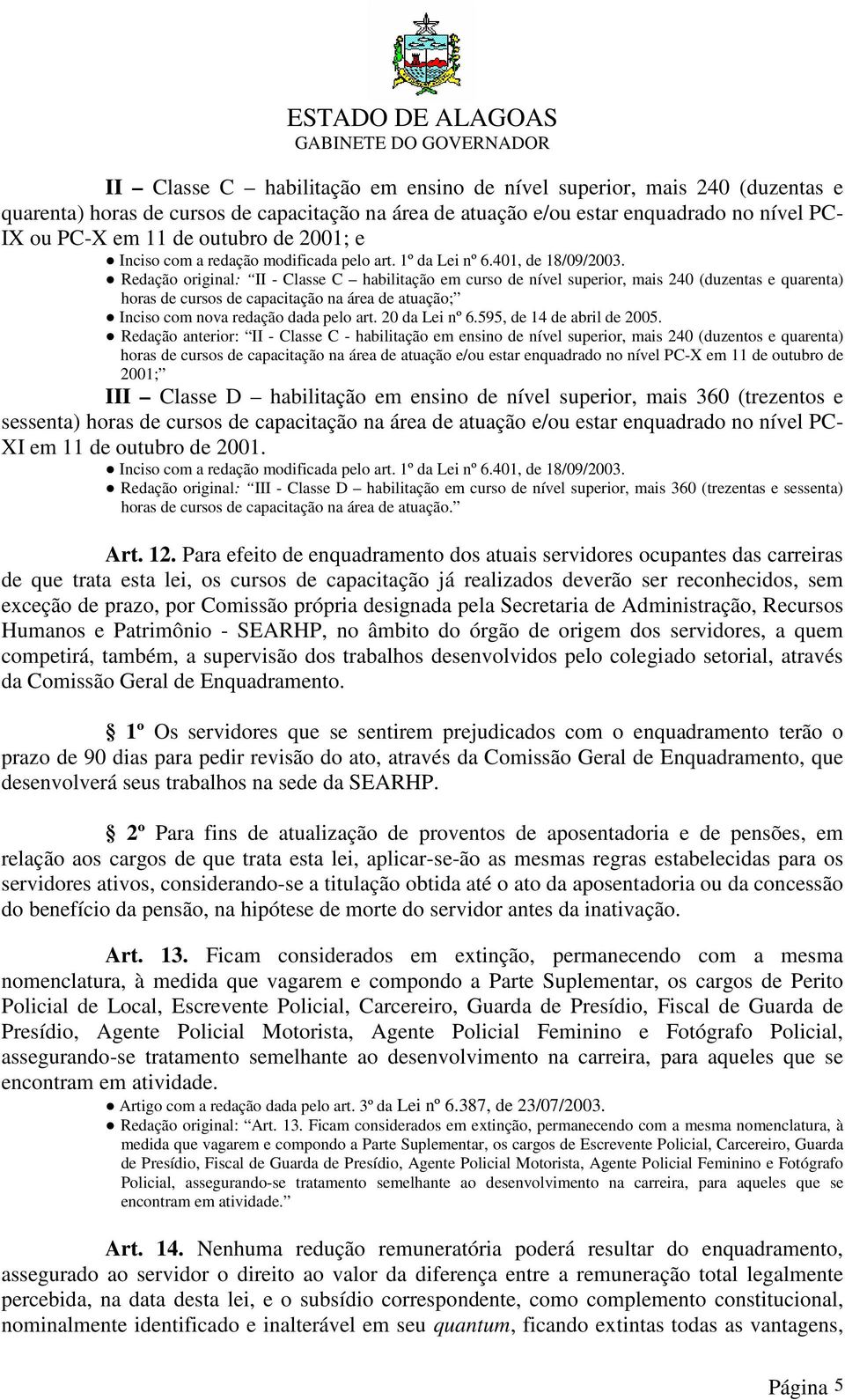 20 da Lei nº 6.595, de 14 de abril de 2005.