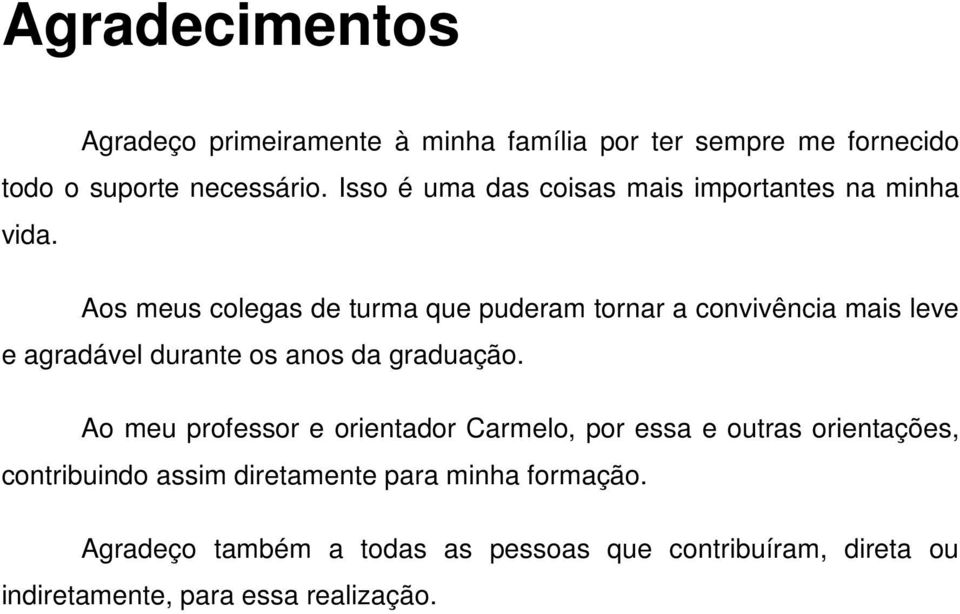 Aos meus colegas de turma que puderam tornar a convivência mais leve e agradável durante os anos da graduação.