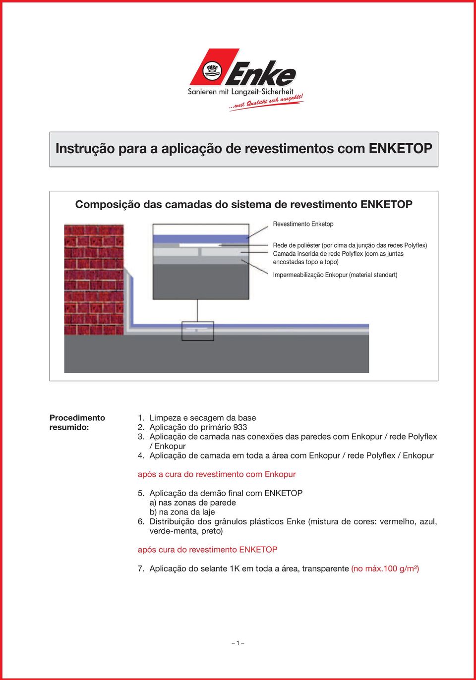 Aplicação de camada nas conexões das paredes com Enkopur / rede Polyflex / Enkopur 4.