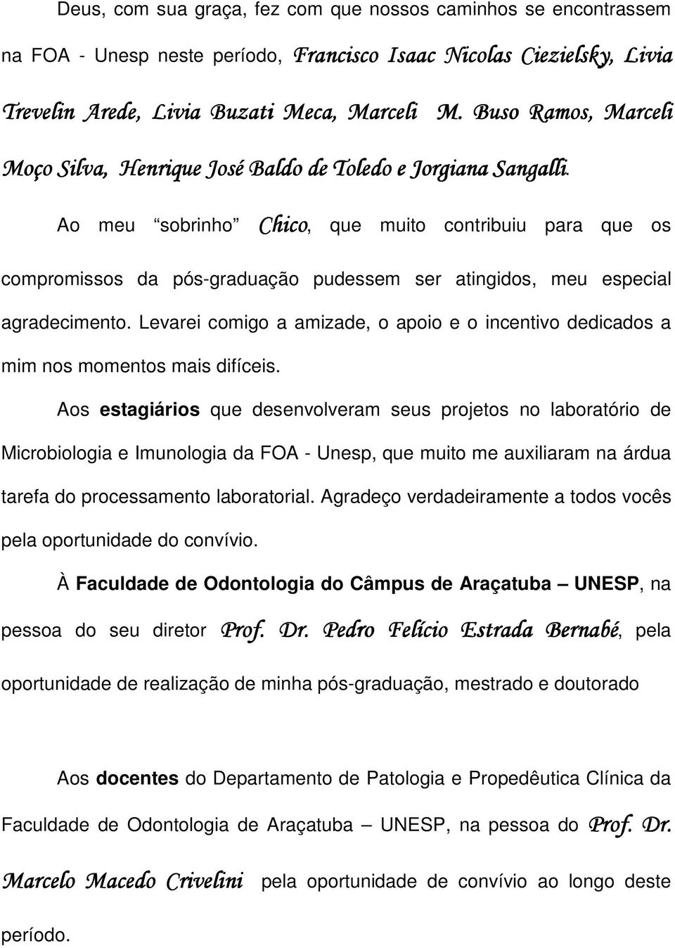 Levarei comigo a amizade, o apoio e o incentivo dedicados a mim nos momentos mais difíceis.