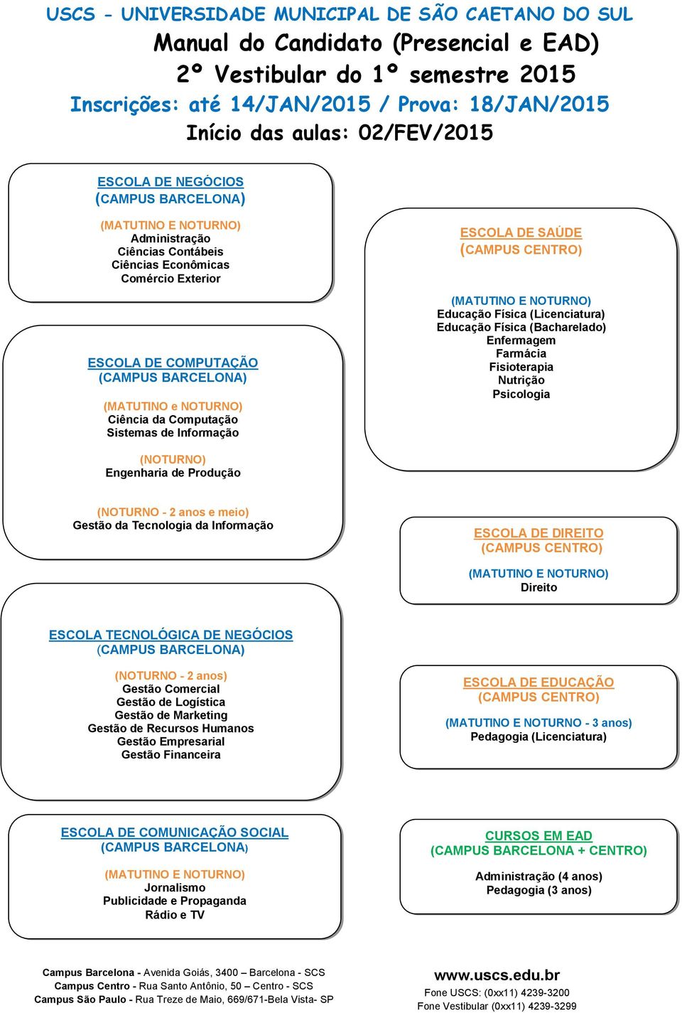 NOTURNO) Ciência da Computação Sistemas de Informação ESCOLA DE SAÚDE (CAMPUS CENTRO) (MATUTINO E NOTURNO) Educação Física (Licenciatura) Educação Física (Bacharelado) Enfermagem Farmácia