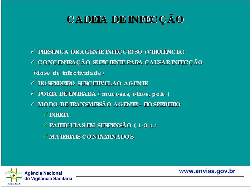 AO AGENTE PORTA DE ENTRADA ( mucosas, olhos, pele ) MODO DE TRANSMISSÃO