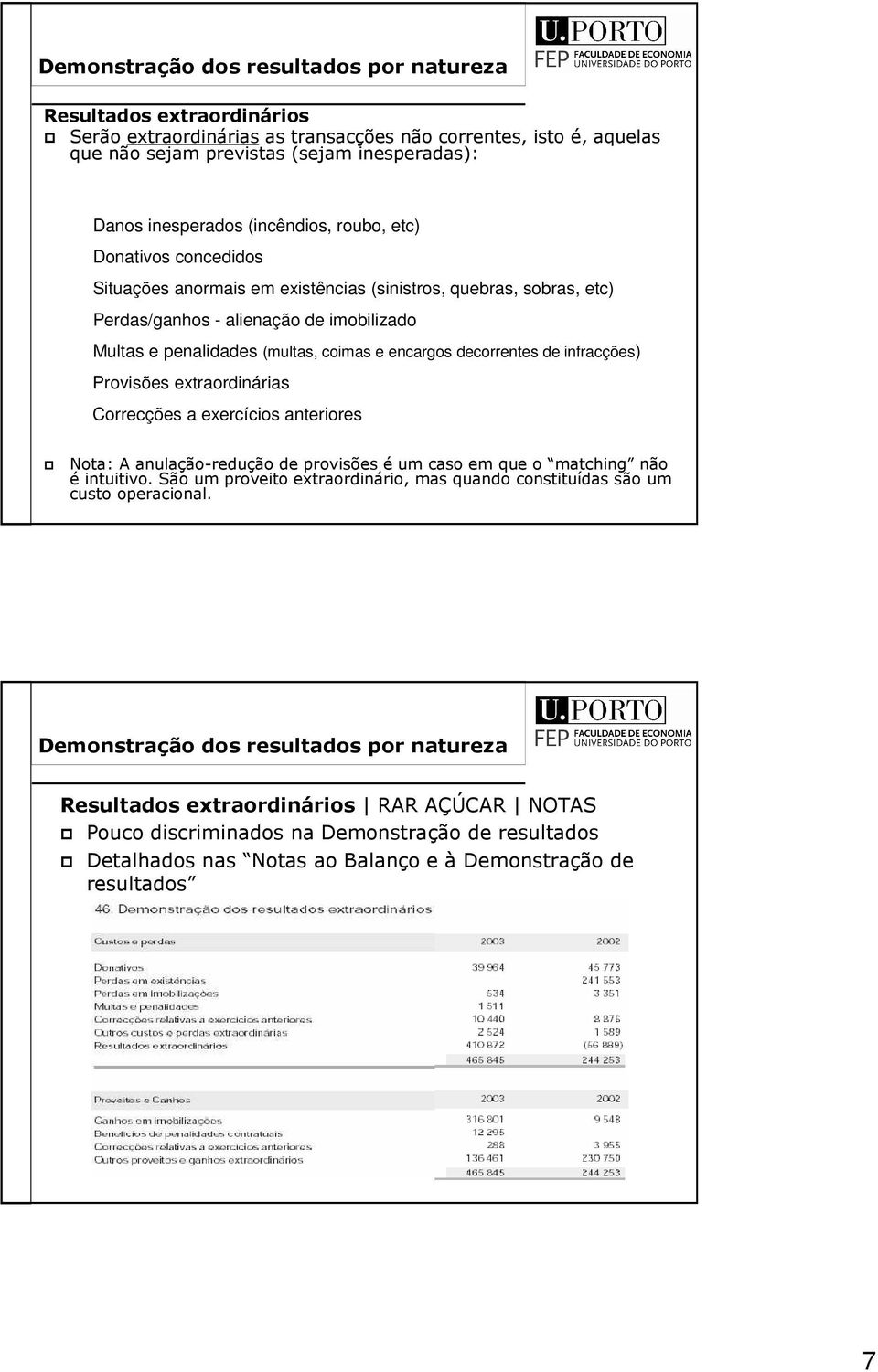 encargos decorrentes de infracções) Provisões extraordinárias Correcções a exercícios anteriores Nota: A anulação-redução de provisões é um caso em que o matching não é intuitivo.