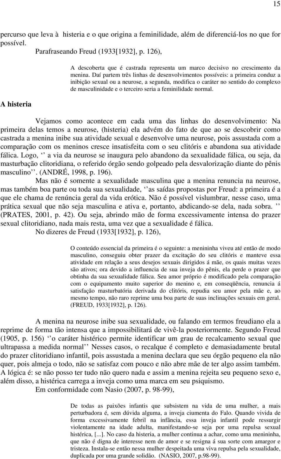 Daí partem três linhas de desenvolvimentos possíveis: a primeira conduz a inibição sexual ou a neurose, a segunda, modifica o caráter no sentido do complexo de masculinidade e o terceiro seria a