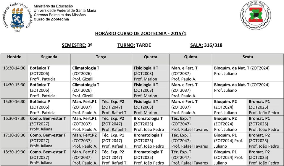 Gizelli Climatologia T (ZOT2026) Prof. Gizelli Man. Fert.P1 Man. Fert.P1 Man. Fert.P2 Man. Fert.P2 Téc. Exp. P1 Bioquím. da Nut.