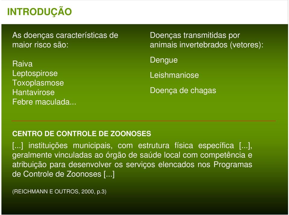 ZOONOSES [...] instituições municipais, com estrutura física específica [.