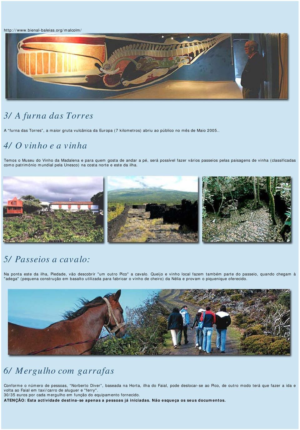 Unesco) na costa norte e este da ilha. 5/ Passeios a cavalo: Na ponta este da ilha, Piedade, vão descobrir "um outro Pico" a cavalo.