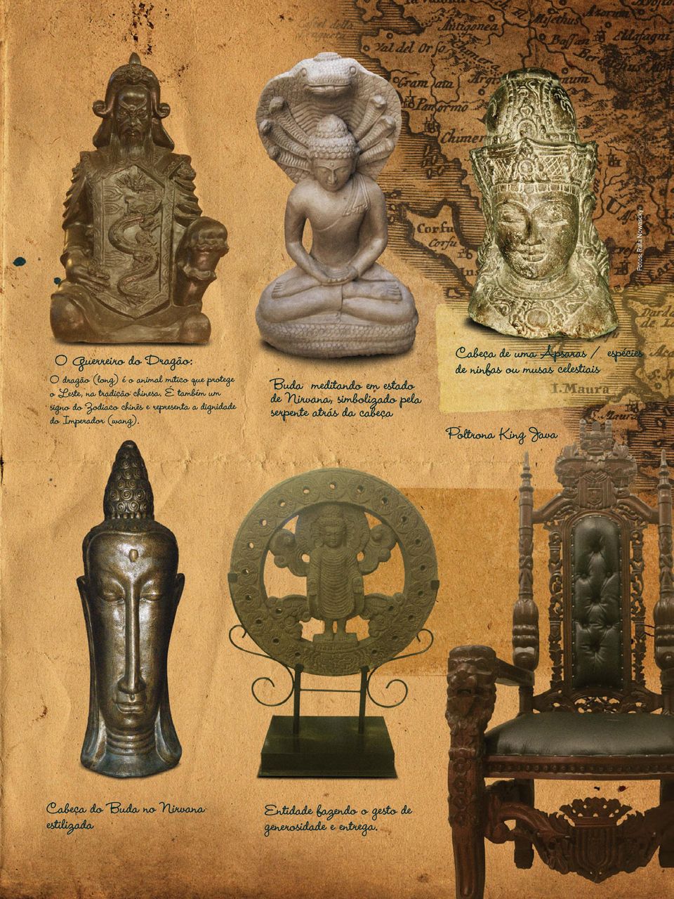 Buda meditando em estado de Nirvana, simbolizado pela serpente atrás da cabeça Cabeça de uma Apsaras / espécies