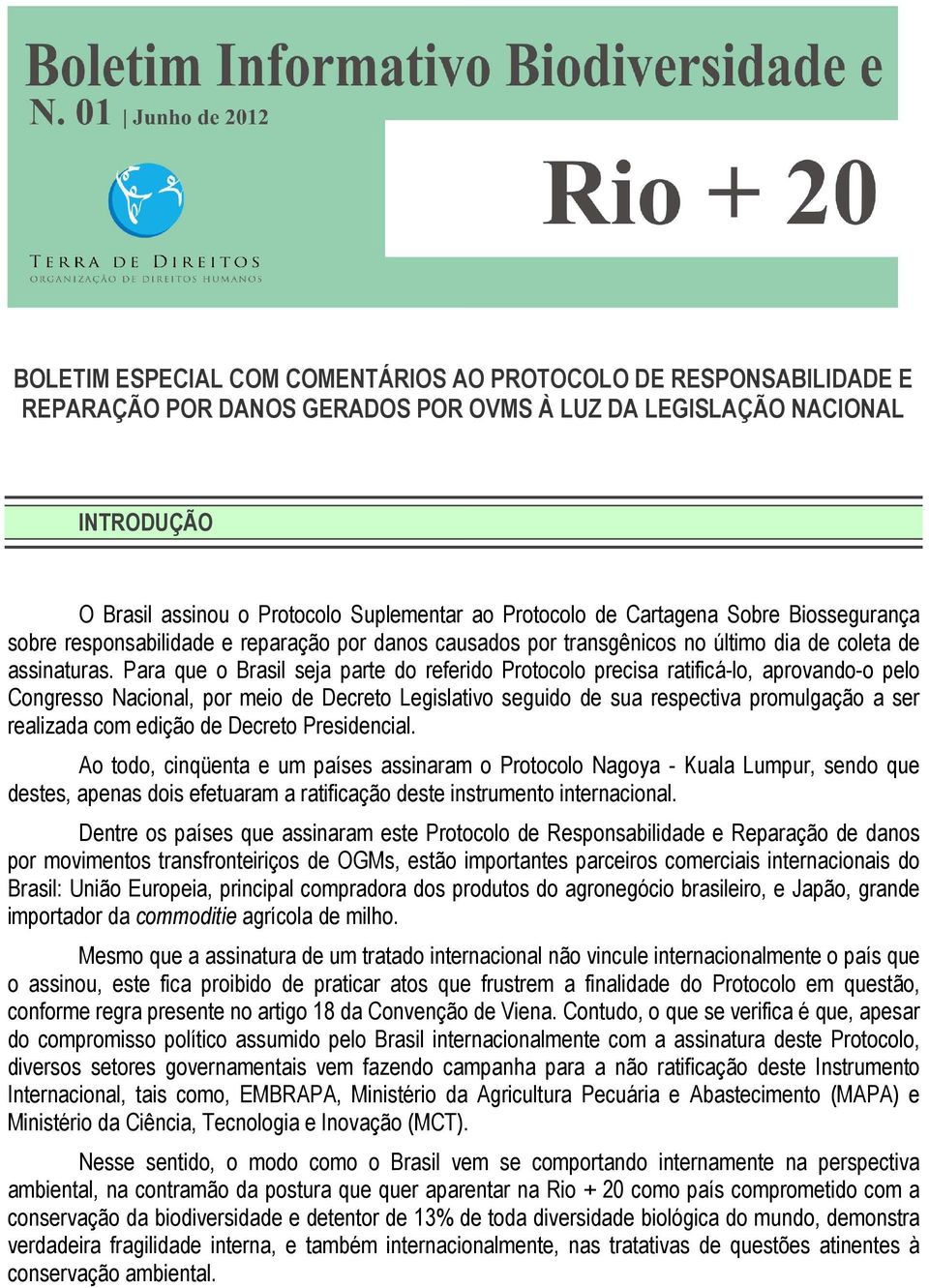 Para que o Brasil seja parte do referido Protocolo precisa ratificá-lo, aprovando-o pelo Congresso Nacional, por meio de Decreto Legislativo seguido de sua respectiva promulgação a ser realizada com