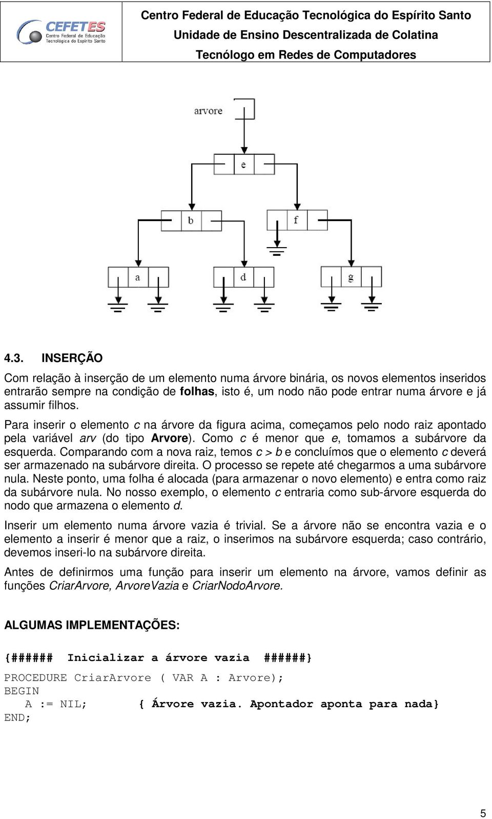 Comparando com a nova raiz, temos c > b e concluímos que o elemento c deverá ser armazenado na subárvore direita. O processo se repete até chegarmos a uma subárvore nula.