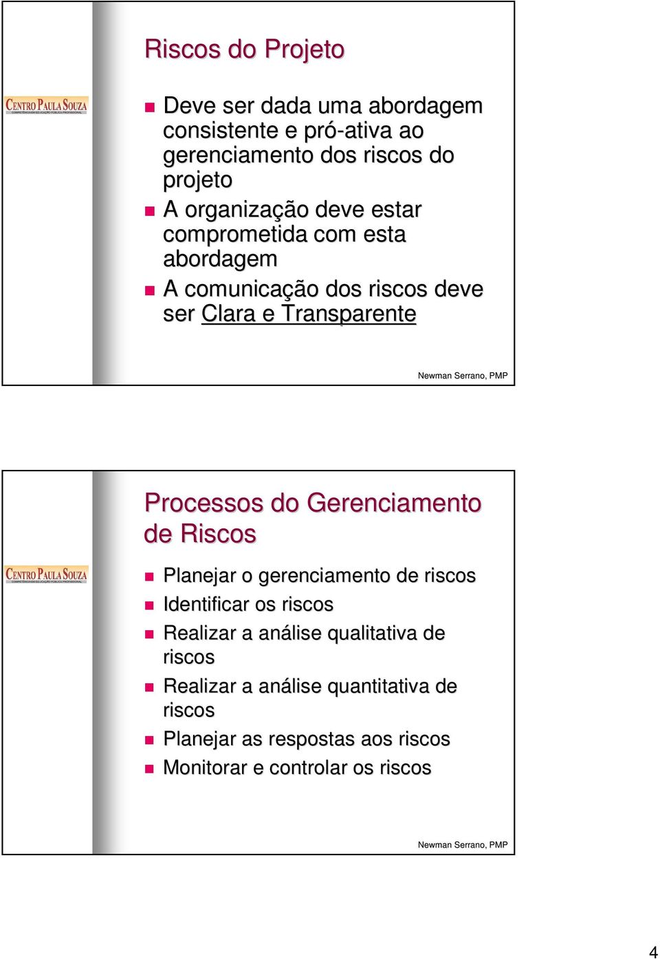 Processos do Gerenciamento de Riscos Planejar o gerenciamento de riscos Identificar os riscos Realizar a análise