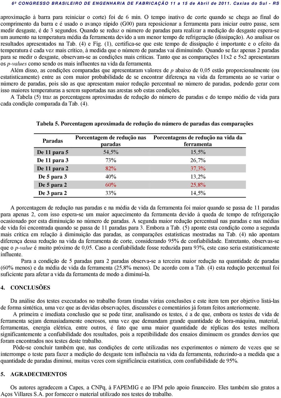 Quando se reduz o número de paradas para realizar a medição do desgaste espera-se um aumento na temperatura média da ferramenta devido a um menor tempo de refrigeração (dissipação).