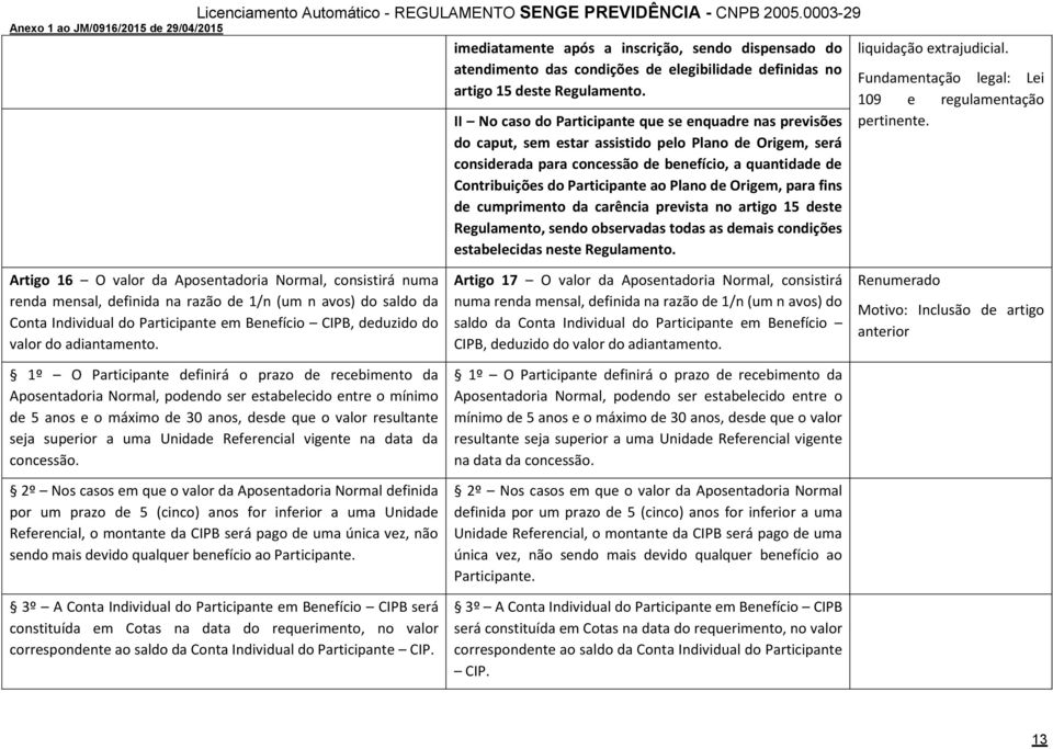 Participante ao Plano de Origem, para fins de cumprimento da carência prevista no artigo 15 deste Regulamento, sendo observadas todas as demais condições estabelecidas neste Regulamento.