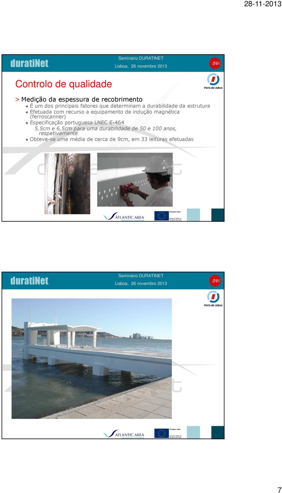 (ferroscanner) Especificação portuguesa LNEC E-464 5,5cm e 6,5cm para uma durabilidade de 50 e