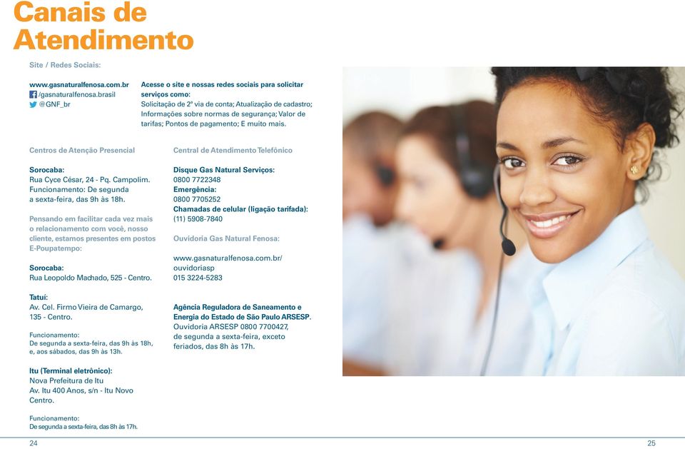 Pontos de pagamento; E muito mais. Centros de Atenção Presencial Central de Atendimento Telefônico Sorocaba: Rua Cyce César, 24 - Pq. Campolim. Funcionamento: De segunda a sexta-feira, das 9h às 18h.