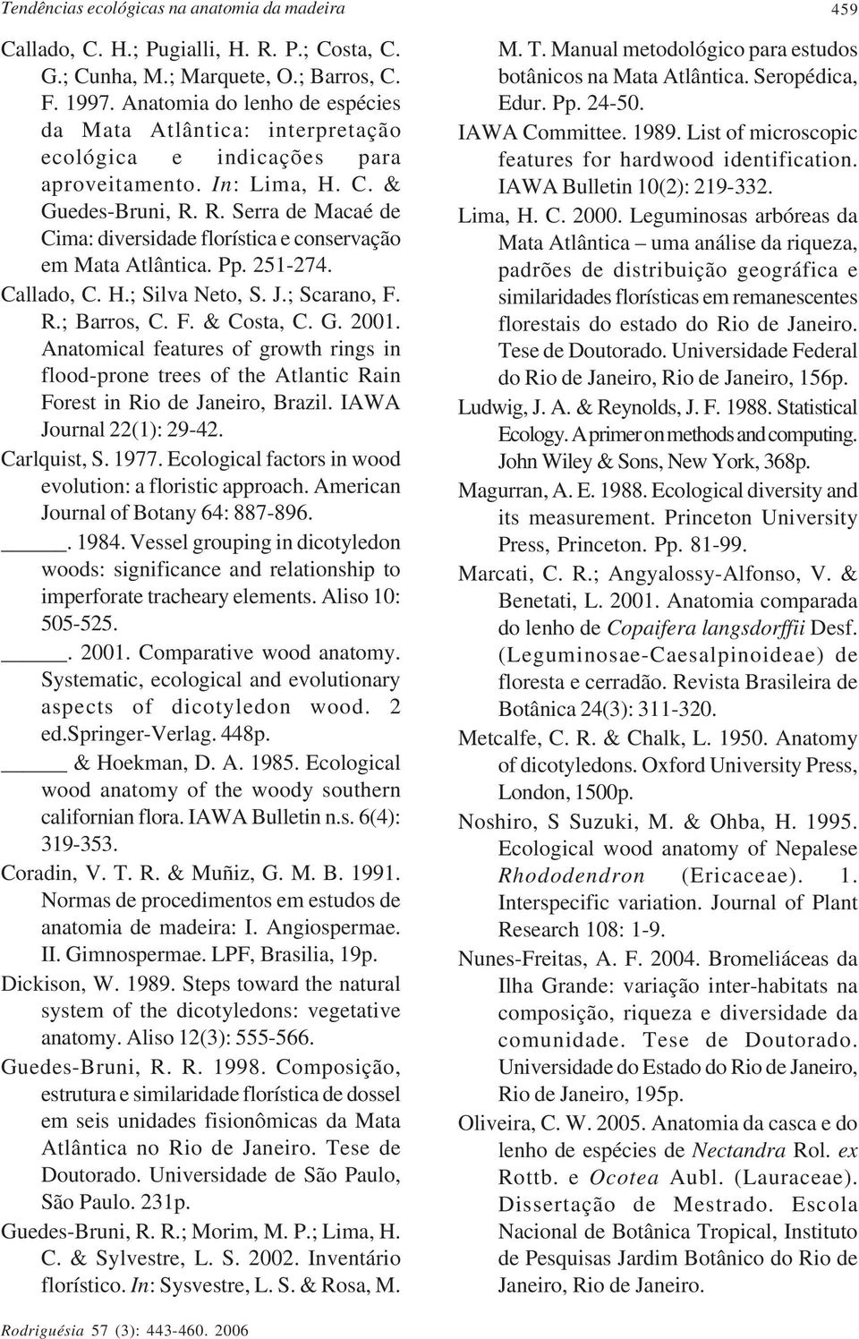 R. Serra de Macaé de Cima: diversidade florística e conservação em Mata Atlântica. Pp. 251-274. Callado, C. H.; Silva Neto, S. J.; Scarano, F. R.; Barros, C. F. & Costa, C. G. 2001.
