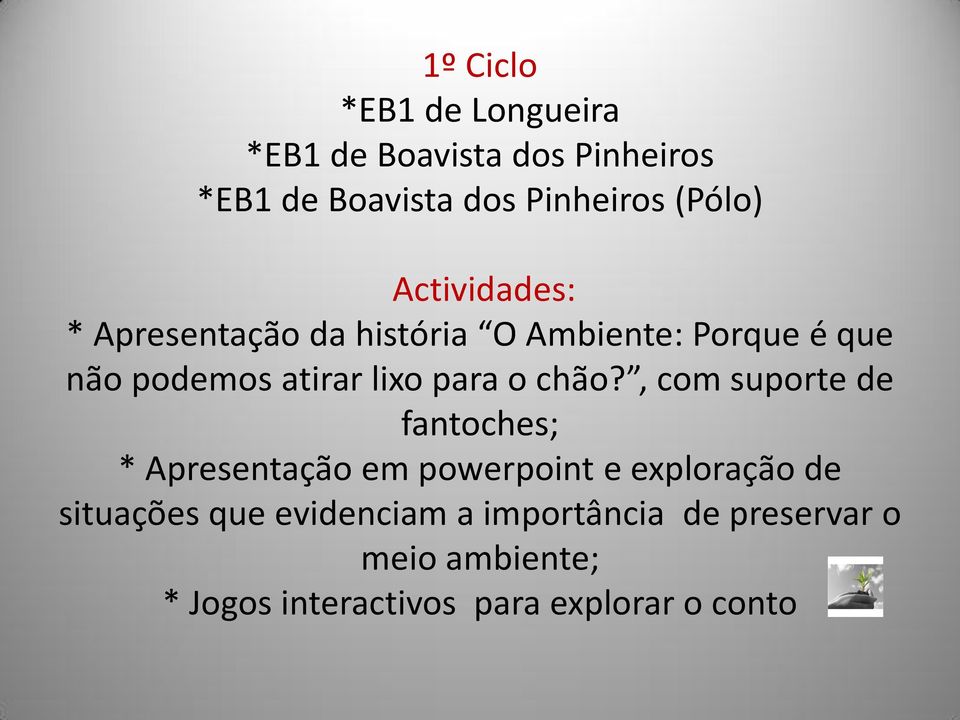 chão?, com suporte de fantoches; * Apresentação em powerpoint e exploração de situações que