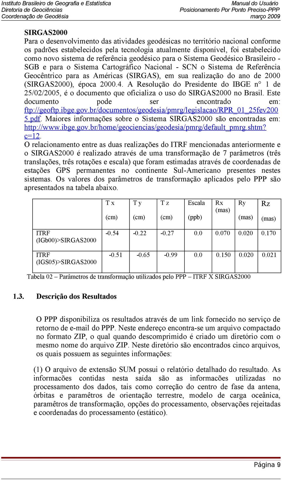 2000 (SIRGAS2000), época 2000.4. A Resolução do Presidente do IBGE n 1 de 25/02/2005, é o documento que oficializa o uso do SIRGAS2000 no Brasil. Este documento pode ser encontrado em: ftp://geoftp.