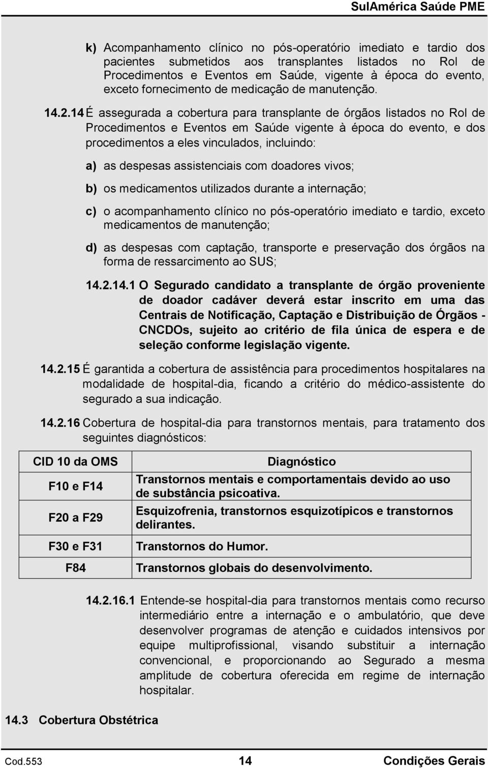 14 É assegurada a cobertura para transplante de órgãos listados no Rol de Procedimentos e Eventos em Saúde vigente à época do evento, e dos procedimentos a eles vinculados, incluindo: a) as despesas